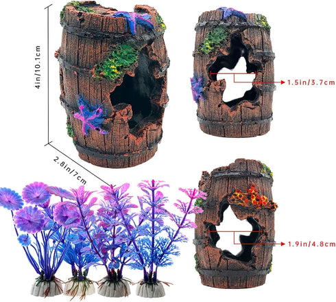 Faeshoo Fish Tank Decoration Betta Fish Tank Decorations Accessories for Aquarium Tank, Starfish Barrel x 1pc, Aquatic Plants x 4pcs...