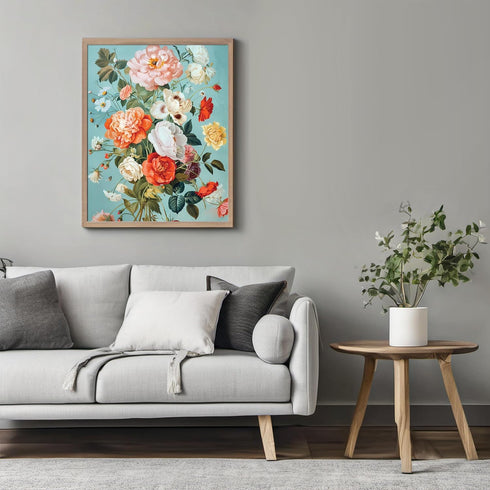 Posterizer 1 pcs-bright bouquet of flowers with baby blue background-Floral & Botanical Art-Abstract & Modern Art-Decor for Home & Office- UNFRAME...