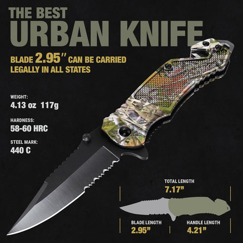 2.95” Legal Pocket Knife - Camo Folding Knife - Military Style - Small Sharp Tactical Knives - Best for Hunting Work Outdoor Activities - Mens Gif...