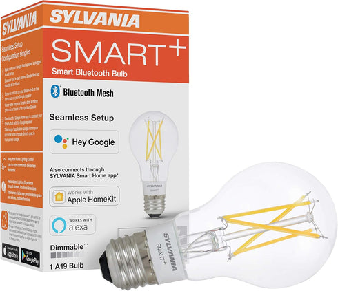SYLVANIA SMART+ Bluetooth Clear Filament Soft White A19 LED Bulb, Compatible with Alexa, Apple HomeKit and Google Assistant, 1 pack...