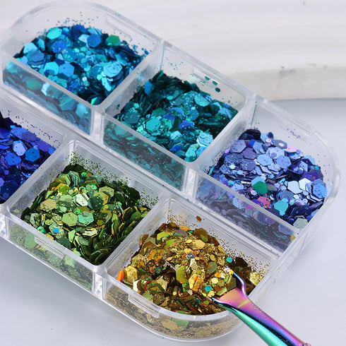 Laser Nail Art Sequins 3D Irregular Multi-Shaped Rhombus Glitter Sequins Manicure Decoration Thin Flakes Nail Design Nail Art Flakes Powder Kit Na...