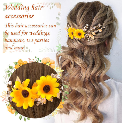 OIIKI Sunflower Bridal Accessories Kit, Wedding Sunflower Headband, Bridal Sunflower Necklace Earrings, Flower Crystal Hair Vine Decorative Clips ...