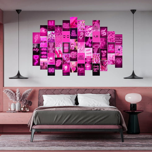 WOONKIT Pink Neon Wall Collage Kit Aesthetic Pictures, Trendy Room Decor for Teen Girls, Pink , 50pcs 4x6 Inch...