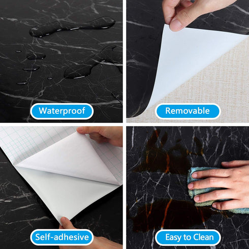 CRE8TIVE Black Mable Contact Paper for Countertops Waterproof Glossy Marble Wallpaper Peel and Stick Countertops Self Adhesive Removable Marble Vi...
