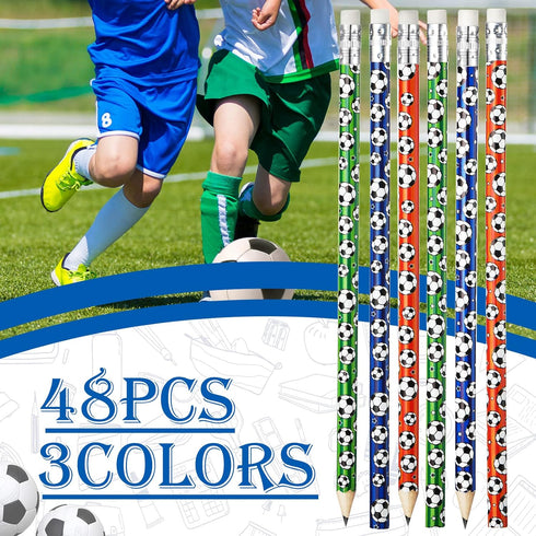 Soccer Pencils Kids Sport Pencils with Eraser Top Football Pencils Soccer Print Wooden Pencils for School Students Teachers Office Supplies Soccer...