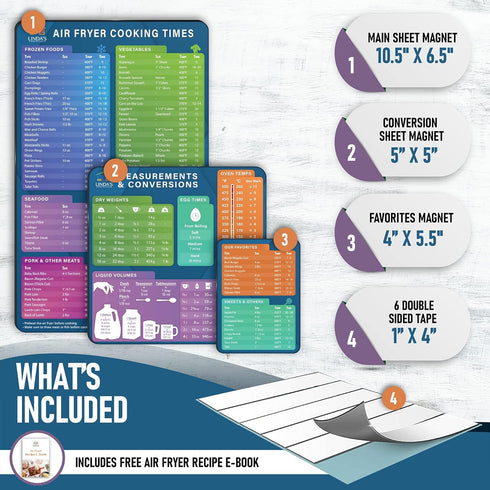 Air Fryer Magnetic Cheat Sheet Set by Linda’s Essentials - Air Fryer Cooking Times Chart Magnet, Quick Reference Guide for Cooking and Frying, Air...