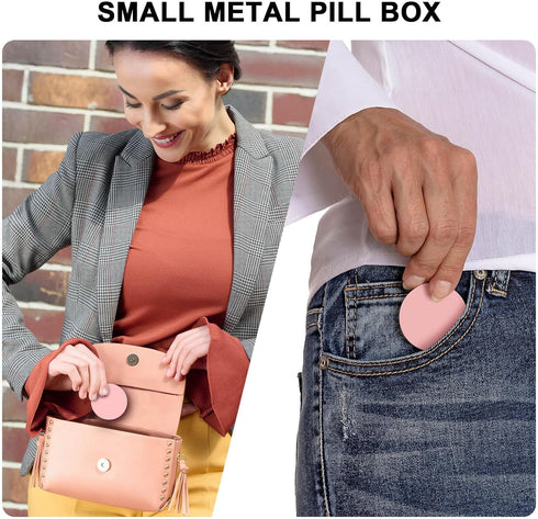 Portable Pill Box Pill Case Daily - Waterproof Single Metal Pill Container for Pocket Purse, Aluminium Alloy Round Daily Medicine Organizer to Hol...