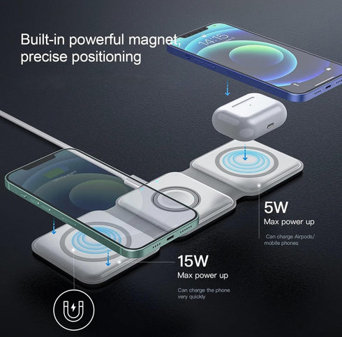 Magnetic Wireless Charging Station 3-in-1, Foldable, Magnetic Fast Charger for iPhone 15/14/13/12 Pro Max, Smart Watch and Ear Buds(White)...