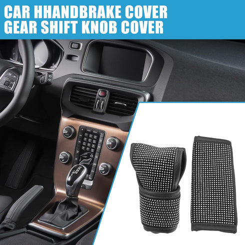 Universal Car Handbrake Cover Bling Rhinestone Gear Shift Knob Decoration Cover Flannel Rhinestone White (Set of 2)...