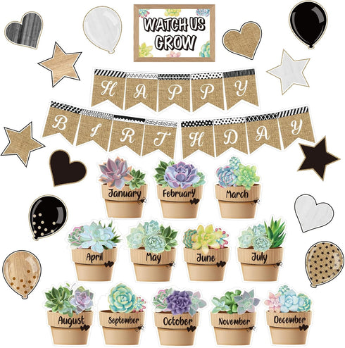 28 Pieces Happy Birthday Posters for Classroom, Bulletin Board Set Birthday Wall Decoration Cutouts for Calendars Classrooms Party Supplies for Ki...