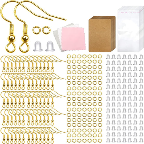 TOAOB 700pcs Earrings Making Kit with Hypoallergenic 925 Sterling Gold Earring Hooks Jump Rings Ear Backs Earring Display Cards and Bags Earring P...