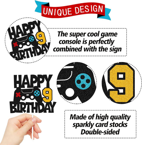 Happy 9th Birthday Cake Topper Game Controller 9s Cake Decoration Level 9s Unlocked Cake Decor Video Play Game Movie Theme Boys Girls Men Women Bd...