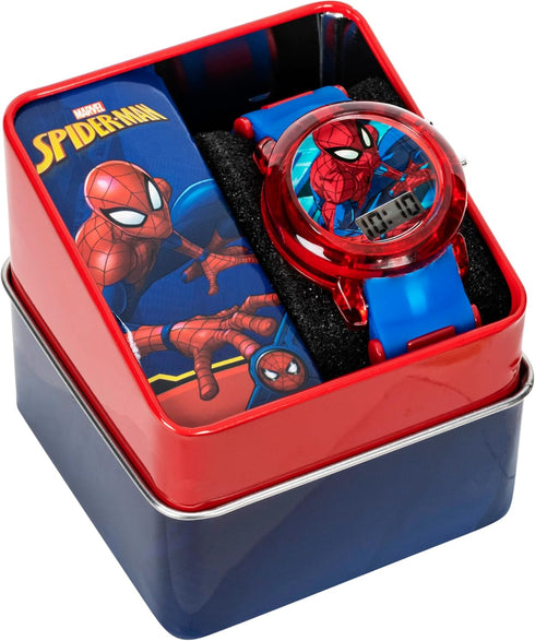 Marvel Spider-Man Kids' LCD Watch – Flashing LED Bullet Band, Digital Time Display, Red & Blue Design, Durable Plastic Case, Adjustable Silicone S...