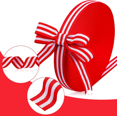 50 Yards Christmas Striped Ribbon Grosgrain Fabric Ribbon Red White and Black Candy Cane Craft Wrapping Ribbons Roll for Wraps Embellishments Part...
