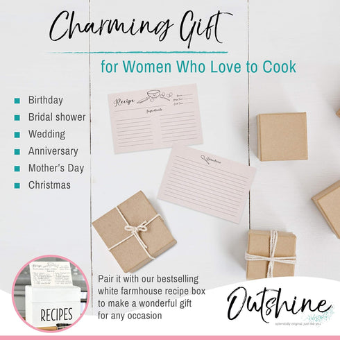 Outshine Premium Kraft Recipe Cards 3x5 Inches, Farmhouse Kitchen Design (Set of 50) | Double Sided Thick Cardstock | Bulk Blank Recipe Cards for ...