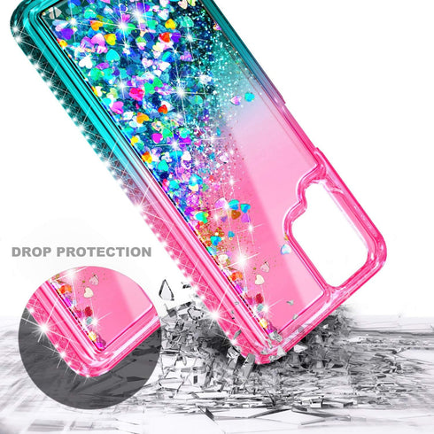 NZND Case for Samsung Galaxy A42 5G, Sparkle Glitter Flowing Liquid Shiny Bling Diamond, Women Girls Cute Phone Case (Pink/Aqua)...