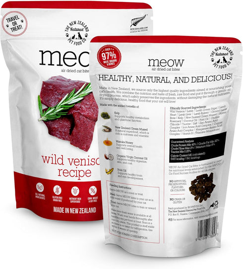 Meow Air Dried Cat Food - Venison Recipe, High Protein Dry Cat Food, Use as a Complete Diet, Topper, Mixer, or as Cat Training Treats, All Life St...