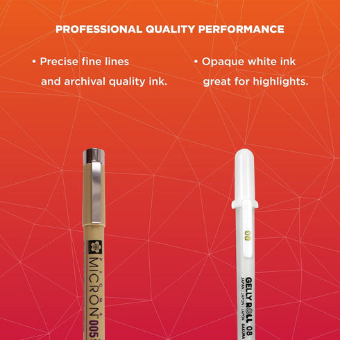 SAKURA Pigma Micron Fineliner Pens & Gelly Roll Classic White Pens - Pens for Writing, Drawing, or Journaling - Assorted Point Sizes - 8 Black Ink...