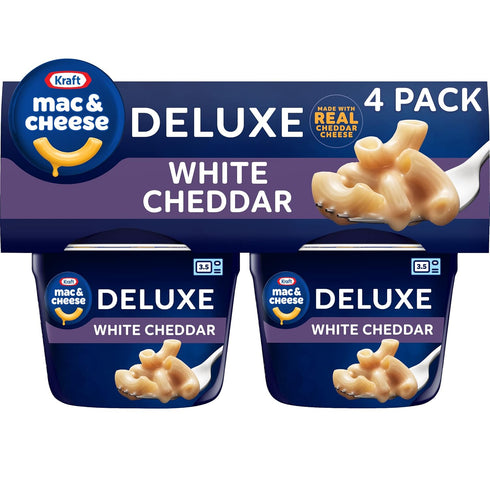 Kraft Deluxe White Cheddar Easy Microwavable Macaroni and Cheese Cups (4 ct Pack, 2.39 oz Cups)...
