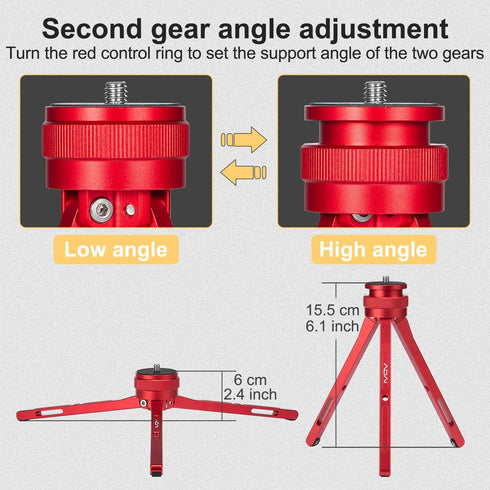 ADAI Mini Tripod Camera Tabletop Stand Aluminum Desktop Phone Portable Tripod Compatible with DSLR Camera Universal Phone/Projection/Zhiyun Stabil...