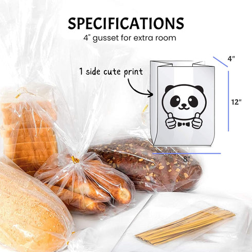 Reusable Plastic Bread Bags for Homemade Bread - 8x12 100 Pack Clear Bread Bag with Ties For An Airtight Moisture-free Preservation and Storage- S...