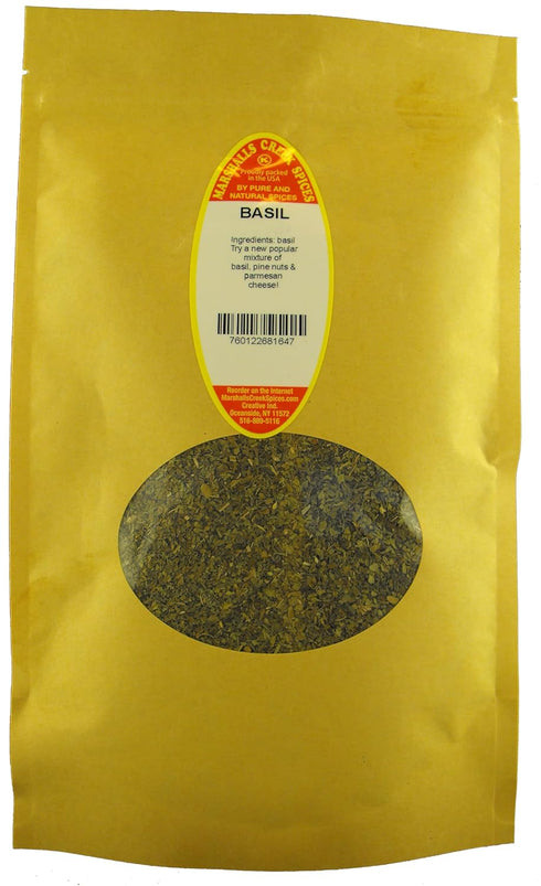 Marshalls Creek Spices BASIL 8 ounce XL ECO Friendly Kraft Stand-up Pouch. Premium Quailty...