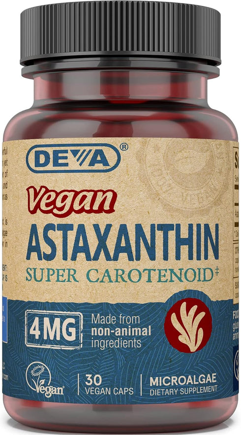 DEVA Nutrition Vitamins Astaxanthin 4mg, Vegan, Made from Haematococcus Pluvialis Microalgae, 30 Capsules, 2-Pack...