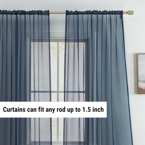 HLC.ME Navy Blue Sheer Voile Window Treatment Rod Pocket Curtain Panels for Bedroom, Kitchen, and Living Room (54 x 72 inches Long, Set of 2)...