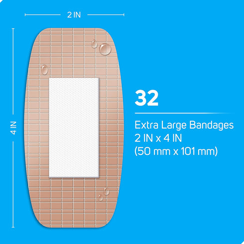 Care Science Waterproof Strong Strips Adhesive Bandages, Extra Large, 32 CT | 100% Waterproof, Heavy-Duty Protection, Helps Prevent Infection for ...