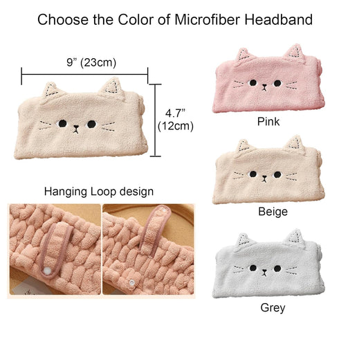 Headband for Washing Face Cute, Cat Print Headband for Women Kids, Microfiber Soft Wraps, Adjustable Elastic Hair Band for Facial Spa Makeup, Hair...