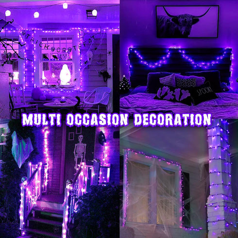 PEIDUO Halloween Decorations Outdoor, 82 FT 200 LED Purple String Lights, Motion Sensor Controller Sync with Spooky Music, Twinkle Fairy Lights fo...