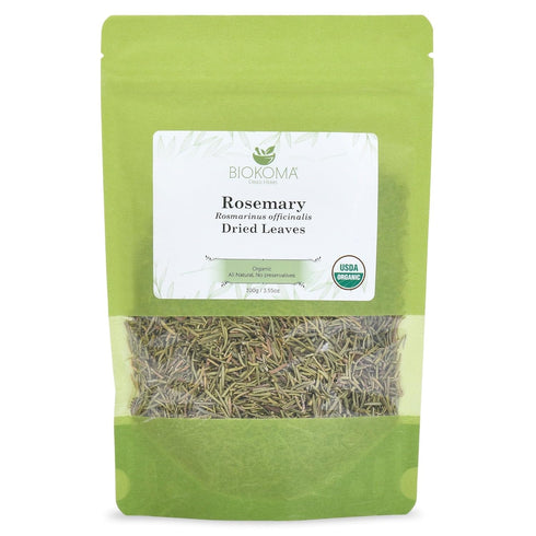Biokoma Pure and Organic Rosemary Dried Leaves 100g (3.55oz) In Resealable Moisture Proof Pouch, USDA Certified Organic - Herbal Tea, No Additives...