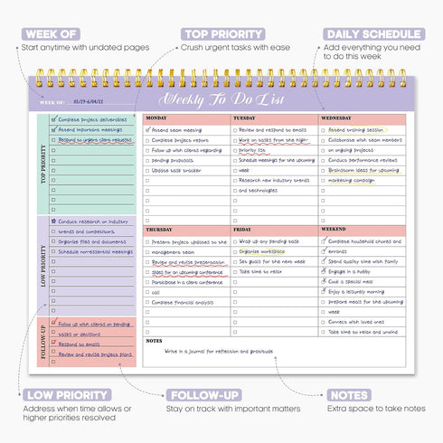 Weekly To Do List Notepad with 52 Undated Sheets?8.5"×11"?- Weekly Desk Planner for Women & Man, Work and Home - Violet Dream...