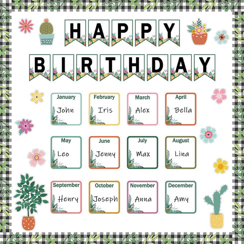 61PCS Happy Birthday Bulletin Board Decorations Floral Birthday Charts Flower Theme Bulletin Board Set Birthday Calendar Flower Greenery Paper Cut...