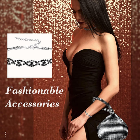 MTLEE 4 Pieces Rhinestone Necklace Choker Bracelet Earring Clutch Purses Jewelry Set Women Crystal Triangle Bling Diamond Purse Rhinestone Bag for...