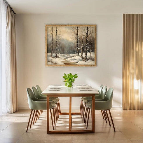 Posterizer 1 pcs-snowy jungle in winter in oil painting style-15-Landscape & Nature Art-GIft for Men Women Teens-Dining Room Decor- unframed wall ...