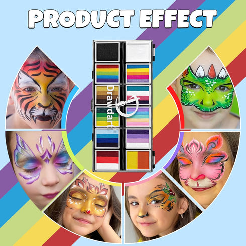 Professional Face Painting Kit for Kids Adults, Split Cake Face Paint Palette 12 x 10gm with Stencil, One Stroke Non Toxic Rainbow Face Body Paint...