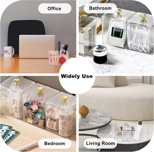 Qtip Holder, Cotton Swabs Holder, Clear Modern Bathroom Organizer, Apothecary Jars with Lids, 3 Grids Separate Vanity Storage Jars for Cotton Ball...