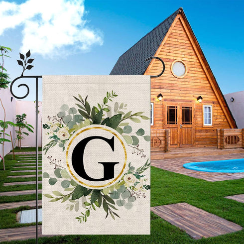 LUTER Monogram Letter G Garden Flag, 12x18 Inch Floral Garden Flag Garden Letter Flags Burlap Flag Family Last Name for Outside, Yard, Patios, Law...