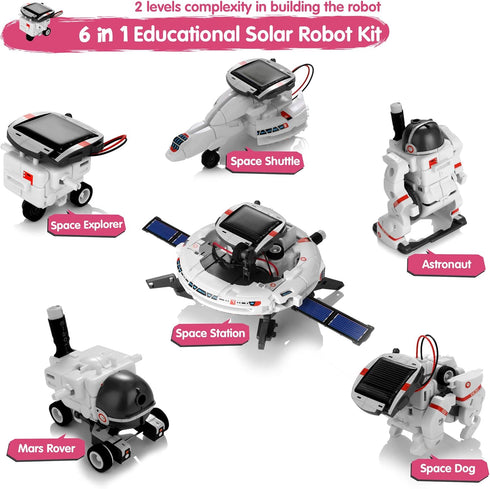 Solar Robot Toys 6 in 1 STEM Learning Kits Educational Space Moon Exploration Fleet Building Experiment Toys DIY Solar Power Science Gift for Kids...