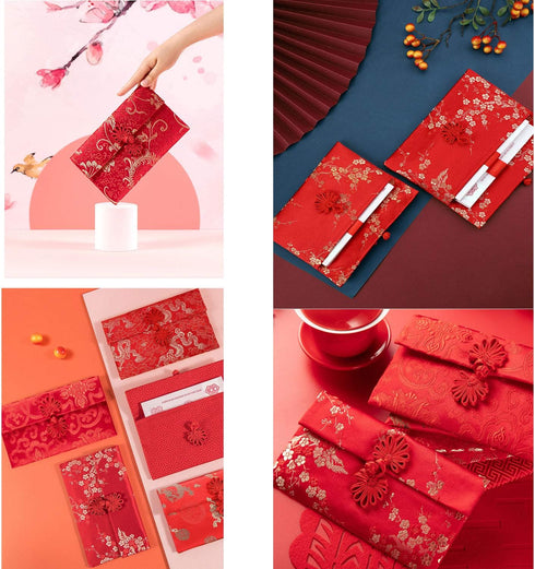 Chinese Red Envelopes, 3pcs Silk Red Envelopes Chinese New Year Hong Bao Packet Lucky Money Embroidery Envelope for New Year,Spring Festival,Birth...