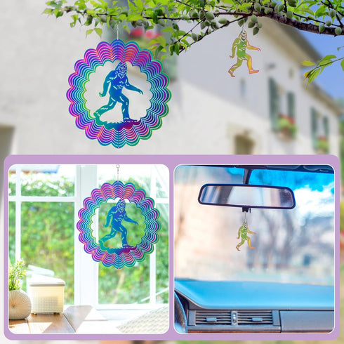 Wind Spinner, Flymer Bigfoot Hanging Wind Spinner for Yard and Garden, 3D Stainless Steel Wind Sculptures & Spinners for Porch Decor...