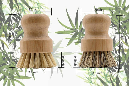 Bamboo Dish Brush, Kitchen Dish Brush Set for Cleaning Dishes, Sinks, Cast Iron Pots/Pan and Vegetables, Palm Bristle and Bamboo Grip - 1 Piece + ...