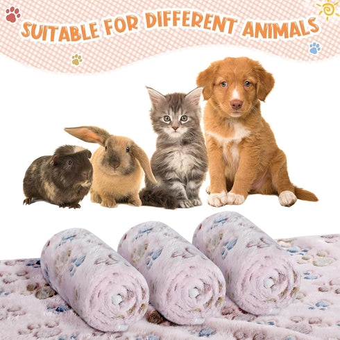 4 Pcs Pet Blanket Dog Puppy Blanket Paw Print Fleece Blanket for Small Medium Pet Dog Cat Warm Soft Sleep Mat Guinea Pig Cage Liners Blanket (Beig...