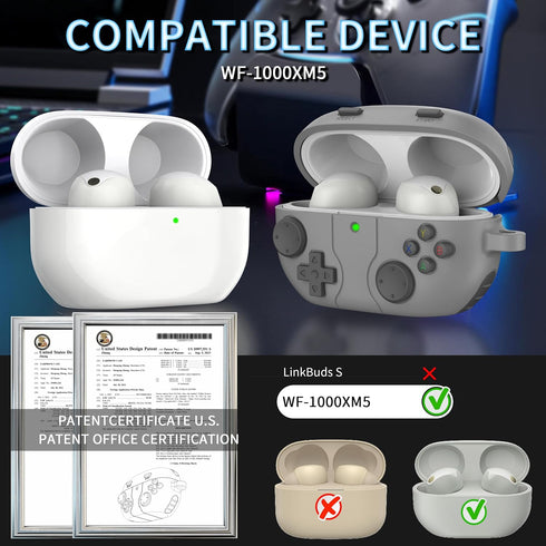 RFUNGUANGO case for Sony WF-1000XM5 with Keychain/Cleaning Tool, Soft Silicone Protective Case, Gaming Console Theme Protective Case (for Sony WF1...