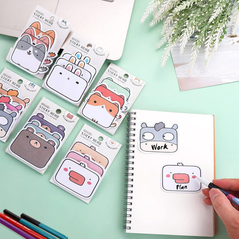 Cute Sticky Notes, 6 Pack Cartoon Sticky Notes Animals Shape Markers Flags Self-Stick Memo Pads Students Home Office Roommates Gifts Tab Supplies ...