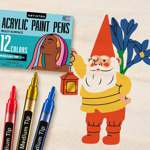 ARTISTRO 12 Acrylic Paint Pens for Fabric, Canvas, Rock, Glass, Wood - 3mm Medium Tip Paint Markers-Ideal Art Supplies for Adults and Kids...