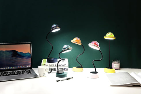JBZ LED Desk Lamp Dimmable Small Table Lamp, Portable kids Reading Lamp with USB Charging Port, with 2W mini Projector Lamp Night Light, 6000K Coo...