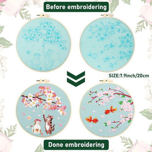 Yinder 5 Sets Floral Embroidery Kit for Beginners Embroidery Starter Kit with Patterns and Instructions Include Embroidery Hoop Threads Needles St...
