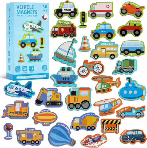 Fridge Magnetic Transports for Toddlers 30PCS Vehicles Magnets for Kids Ages 3+ Cute Refrigerator Magnets for Fridge Flash Cards Learning & Educat...